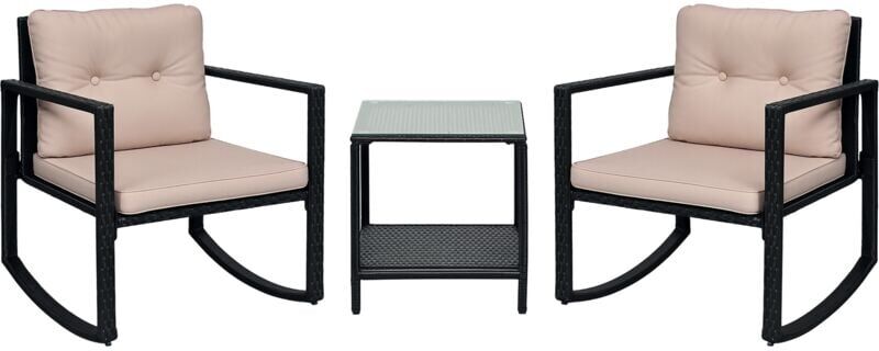 3Pcs Rattan Rocking Set Patio Bistro Table Chairs Conversation - Outsunny