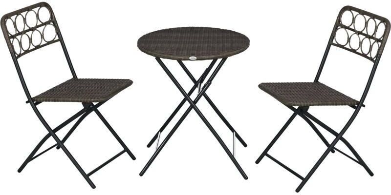 Outsunny - 3 pcs Folding Rattan Wicker Bistro Set, Coffee Table Set Grey