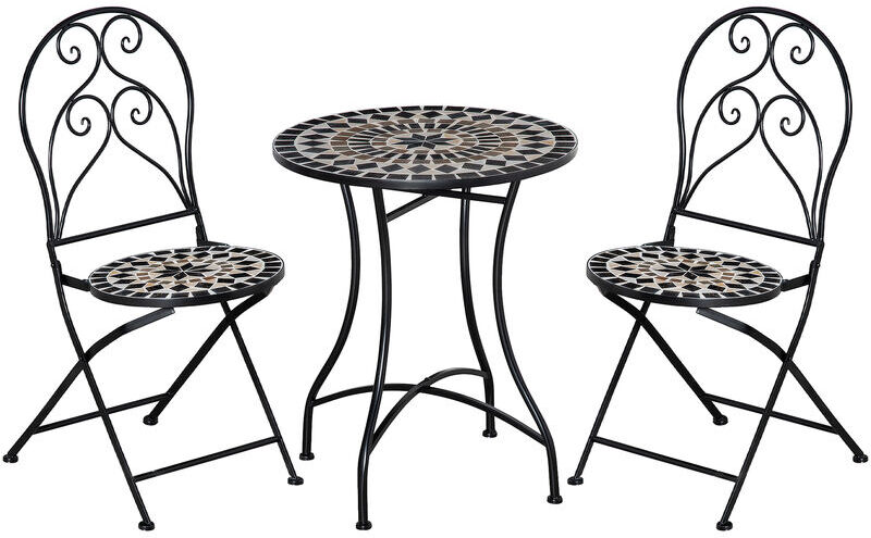 Outsunny - 3 PCs Garden Bistro Set w/ Balcony Table and Chairs Metal Frame