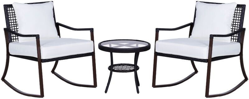 Outsunny - 3 Pieces Rocking Chair Bistro Set Furniture Rattan Wicker Brown