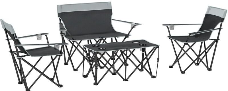 Outsunny 4 Piece Foldable Camping Table and Chairs Set, Grey