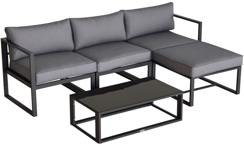 Outsunny 5-Piece Outdoor Patio Set Padded Cushion Coffee Table Aluminum Tube