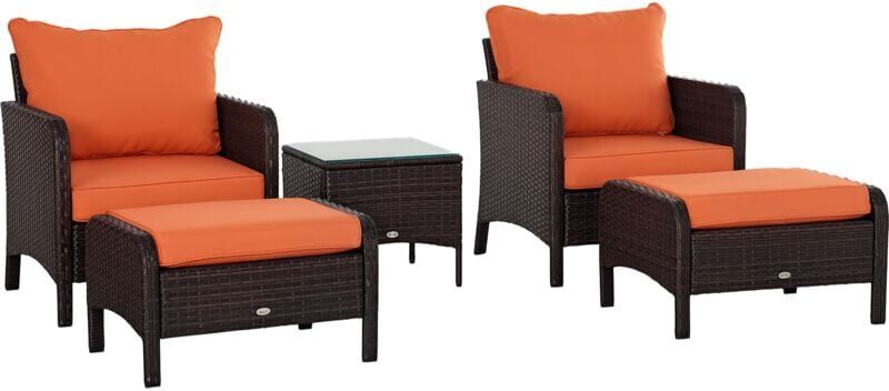 Outsunny - 5 Pieces Outdoor Patio Furniture Set Wicker Conversation Set Brown