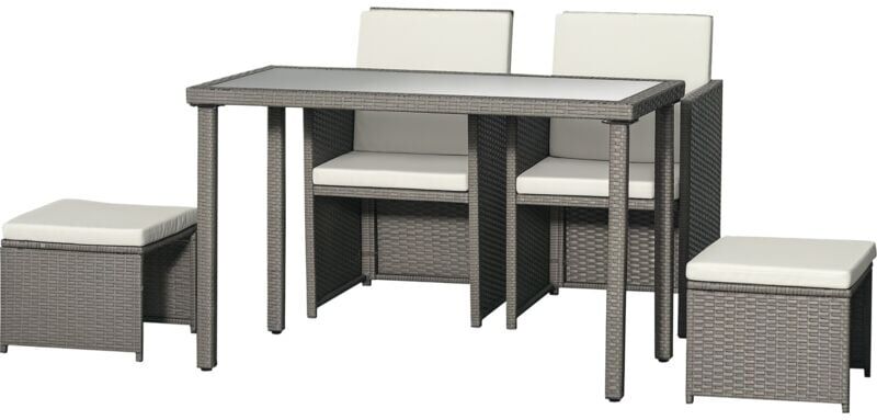 Outsunny - 5 Pieces Rattan Garden Furniture Sofa Set w/ Table Chair Footrest Grey