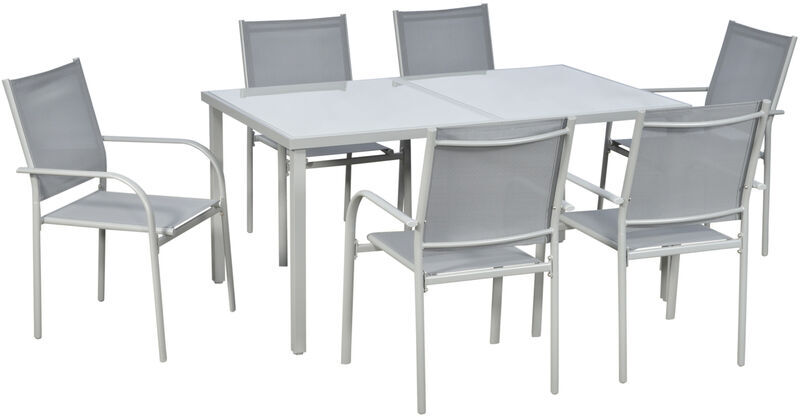 Outsunny - 7 Piece Garden Dining Set, Steel Outdoor Table and Chairs Grey