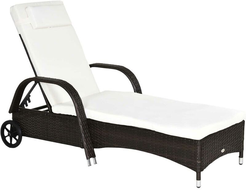Outsunny Adjustable Wicker Rattan Sun Lounger Recliner Chair w/ Cushion Brown