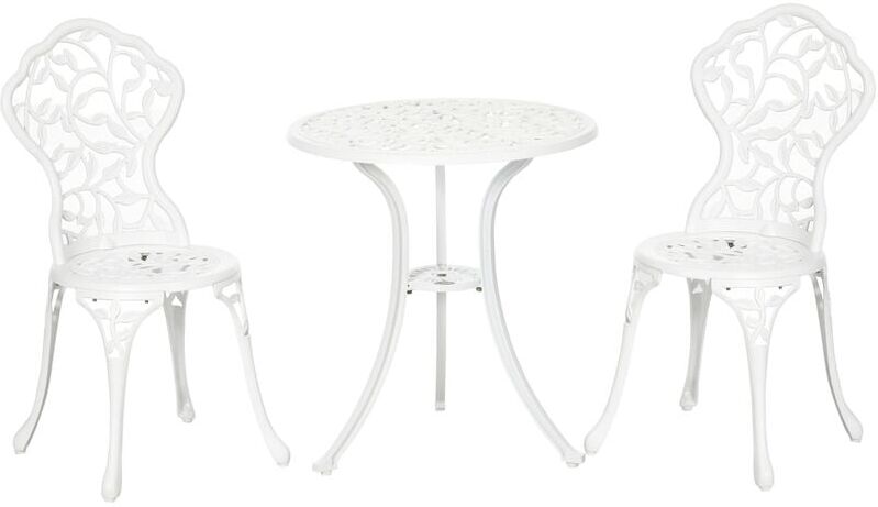 Aluminium Bistro Set Garden Coffee Table Chair Outdoor Dining Set White - Outsunny