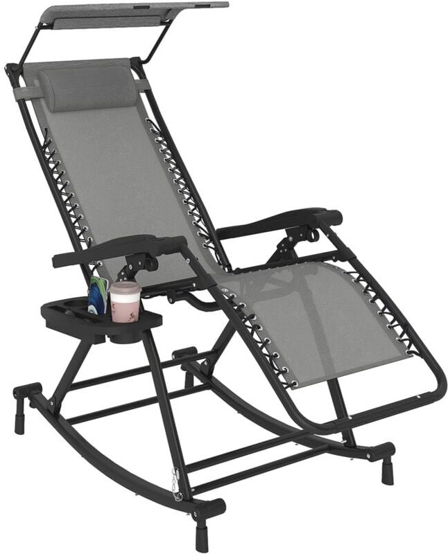 Outsunny - Folding Recliner Chair Outdoor Lounge Rocker Zero-Gravity Seat Grey