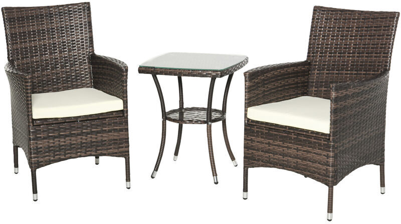 Outsunny - Garden Outdoor Rattan Furniture Bistro Set Patio Weave Companion Chair Table Set Conservatory Fire Retardant Sponge (Black)