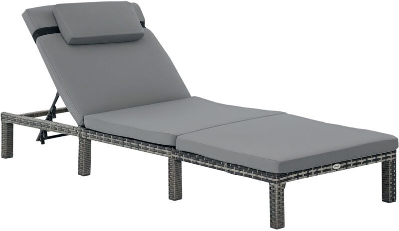 Outsunny - Garden Rattan Furniture Recliner Lounger Sun Reclining Daybed Patio Grey