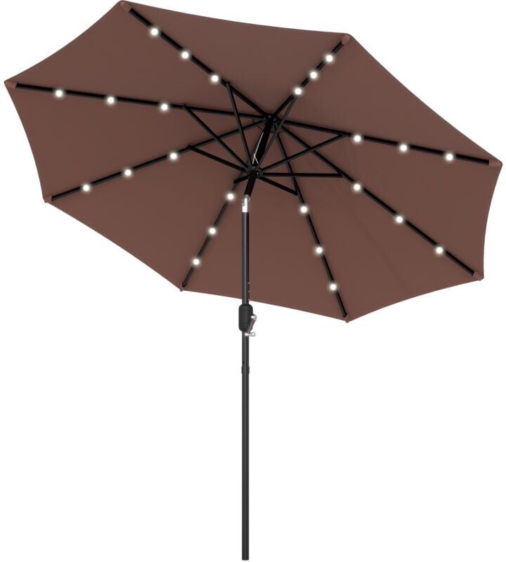 Outsunny - Garden Parasol Outdoor Tilt Sun Umbrella led Light Hand Crank Brown