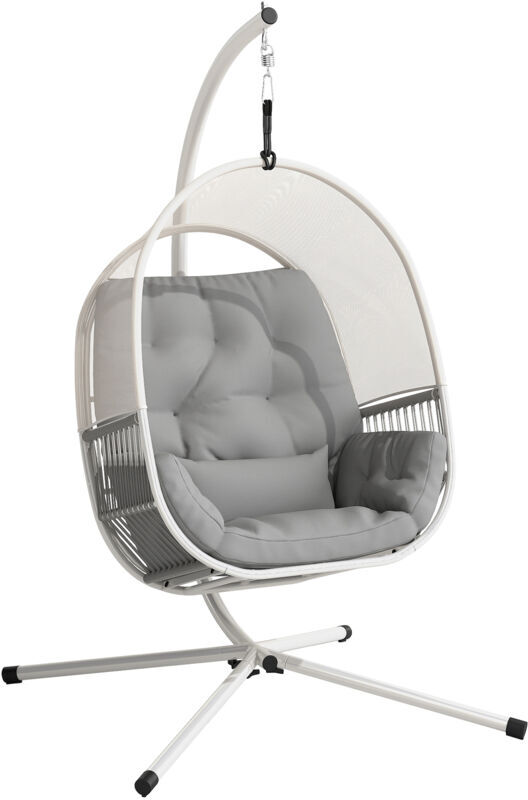 Outsunny - Hanging Egg Chair with Stand, Cushions for Garden, Light Grey