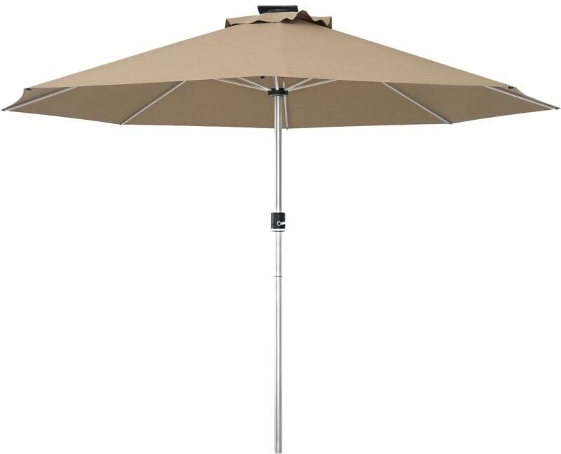 Outsunny - 3(m) Solar Powered Garden Parasol with Lights, Deck Umbrella with Solar Charged and usb Type-C Khaki