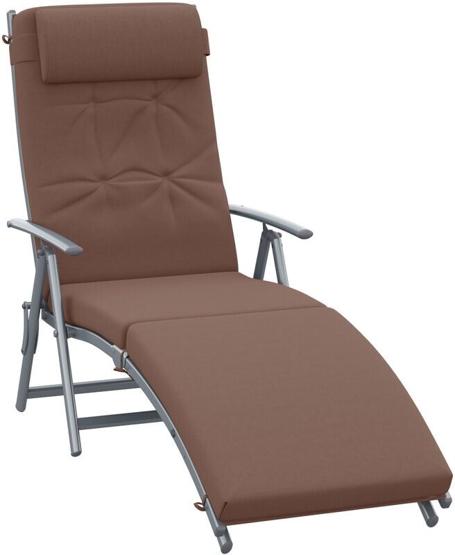 Outsunny - Sun Lounger Steel Frame Outdoor Folding Chaise Texteline Lounge Chair Recliner with Headrest & 7 Levels Adjustable Backrest Brown