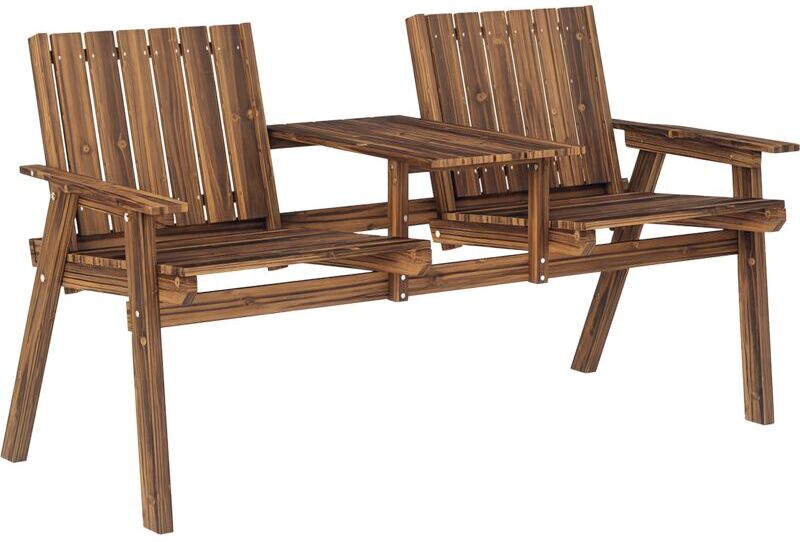2-Seater Wooden Garden Bench Patio Antique Loveseat with Armrest Carbonised finish - Outsunny