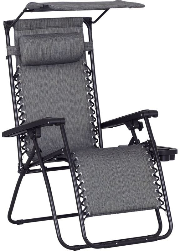 Outsunny - Zero Gravity Chair Adjustable Patio Lounge w/ Cup Holder Grey