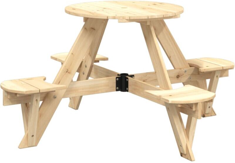 Vidaxl - Picnic Table for 4 Kids with Umbrella Hole Round Solid Wood Fir