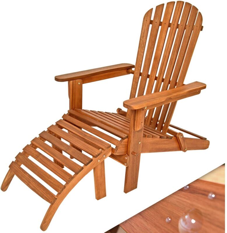 Casaria - Adirondack Lounge Chair with Footrest Solid Acacia Wood Wide Armrests Weather-Resistant Comfortable Design Garden Patio Conservatory