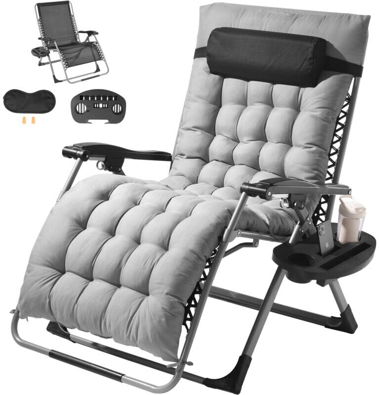 VEVOR Zero Gravity Chair, 33 inch Zero Gravity Recliner Lounge Chair for Indoor and Outdoor, Adjustable Anti Gravity Chair with Cushion, Headrest,