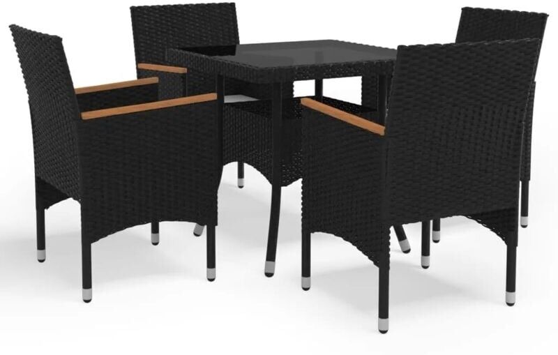 5 Piece Garden Dining Set Poly Rattan and Tempered Glass Black Vidaxl