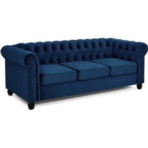 HOME DETAIL Chesterfield Velvet Fabric 3 Seater Sofa, Blue