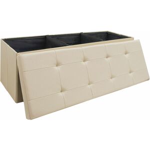 Dunedesign 110cm Foldable Ottoman Storage Box - 120L Faux Leather Sofa Stool - Storage Box - beige