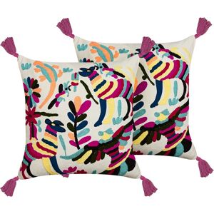 Beliani - 2 Boho Cotton Cushions Animal Motif 50 x 50 cm Multicolour Raiganj - Multicolour