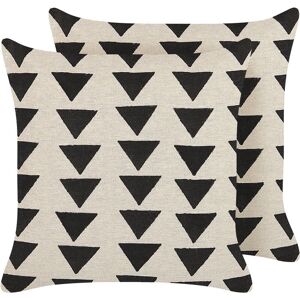 Beliani - 2 Cotton Cushions Geometric Triangle Pattern 45 x 45 cm Beige and Black Cercis - Black