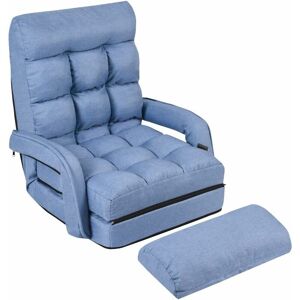 Costway - Adjustable Folding Lazy Sofa Bed with Armrests and Pillow, Convertible Floor Armchair Sofa Seat for Home Office, Easy-to-Clean (Blue)