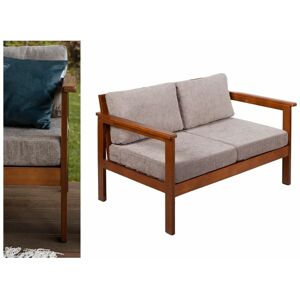 IMPACT FURNITURE 2 Seater Garden Sofa Wooden Garden Furniture Sofa Deep Comfy Beige Cushions Cozy - Forest Brown Frame/Natural Beige