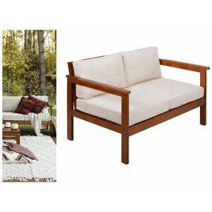 Impact Furniture - 2 Seater Garden Sofa Wooden Garden Furniture Sofa with Comfy Cream Cushions Cozy - Forest Brown Frame/Cream Lily Petals