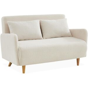 SWEEEK Sleeper, 2-seater Scandinavian sofa bed, wooden legs, white bouclette, reclining backrest - Off-White Boucle