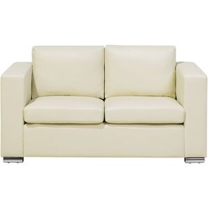 BELIANI Modern Retro Leather Living Room Home Office Loveseat Beige Chrome Legs Helsinki - Beige