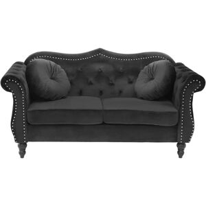 BELIANI Glam Living Room 2 Seater Velvet Sofa Nailhead Trim Button Tufted Black Skien - Black