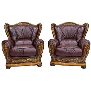 DESIGNER SOFAS 4 U 2 x Regina Genuine Italian Leather Burgandy Armchairs Offer