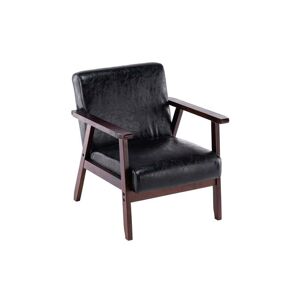 FAMIHOLLD 25.2 x 23.22 x 27.95)Simple pu Oil Wax Wood Armrest Single Sofa Walnut Black pu - Black - Black