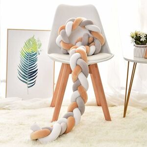 MUMU 2M Snake Braid Bed Bumper Pillow, Soft Braided Sofa Bumper Pillow for Newborn Bed Protection (White + Gray + Khaki)