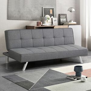 COSTWAY 3 Seater Convertible Fabric Sofa Bed Adjustable Lounger Grey Cushioned Sofabed