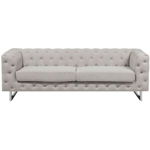 BELIANI 3 Seater Sofa Upholstered Button Tufting Chesterfield Low Back Beige Vissland - Beige