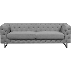 BELIANI 3 Seater Sofa Upholstered Button Tufting Chesterfield Low Back Grey Vissland - Grey