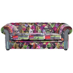 BELIANI Classic Sofa 3 Seater Button Tufted Patchwork Purple Chesterfield - Multicolour