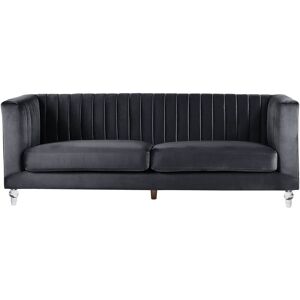BELIANI Modern Velvet Fabric Sofa 3 Seater Tuxedo Panel Tufted Black Arvika - Black