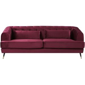 BELIANI Retro Velvet 3 Seater Sofa Burgundy Tufted Chesterfield with Cushions Sletta - Red