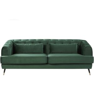 BELIANI Retro Velvet 3 Seater Sofa Dark Green Tufted Chesterfield with Cushions Sletta - Green