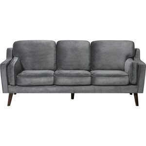 BELIANI Modern 3 Seater Sofa Upholstered Velvet Solid Oak Wood Legs Dark Grey Lokka - Grey