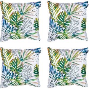 VEEVA 4 Pack Outdoor Cushion -43cm x 43cm - Palm Print, Ready Fibre Filled, Water Resistant - Decorative Scatter Cushions for Garden Chair, Bench, or Sofa