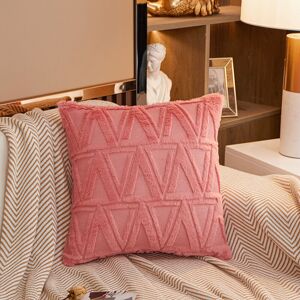 Groofoo - 4 pcs Soft Plush Wool Short Velvet Decorative Cushion Covers Luxury Style for Sofa Bedroom Light Red 45 x 45 cm