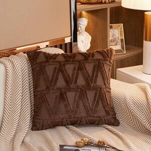 Groofoo - 4 pcs Soft Plush Woolen Short Velvet Decorative Cushion Covers Luxury Style for Sofa Bedroom Brown 45 x 45 cm