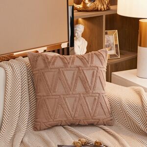 Groofoo - 4 pcs Soft Plush Woolen Short Velvet Decorative Cushion Covers Luxury Style for Sofa Bedroom Khaki 45 x 45 cm