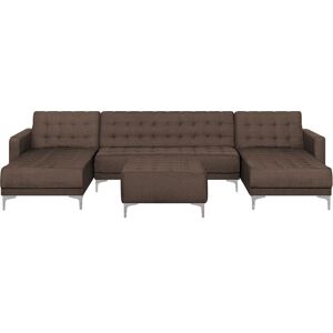 BELIANI Modular U-Shaped Corner Sofa Bed 2 Chaises Ottoman Brown Fabric Aberdeen - Brown